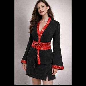 Wilsons Leather Maxima Black Suede Jacket & Skirt Set XL Red Brocade Y2K